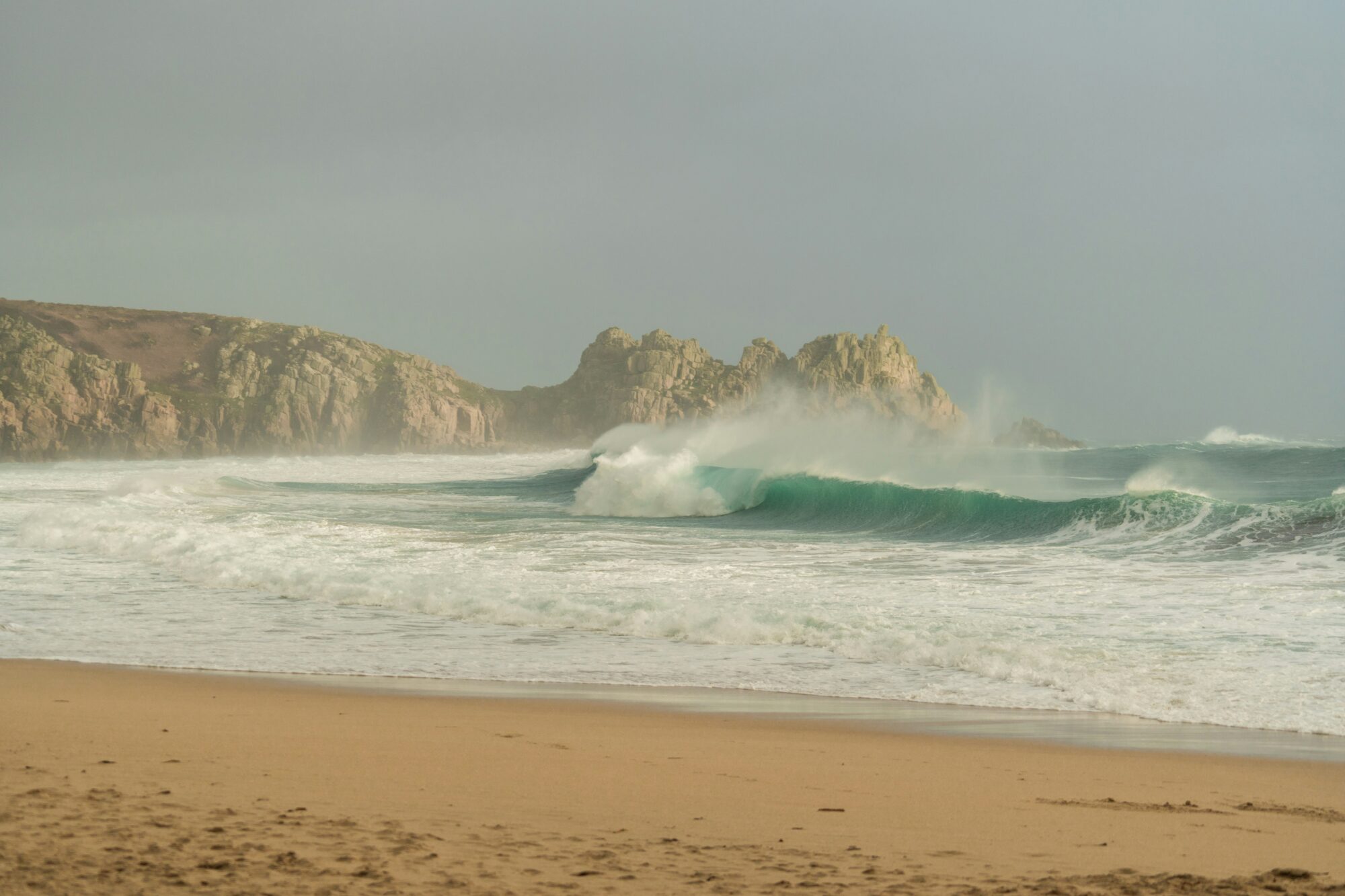 big winter waves on cornish beach