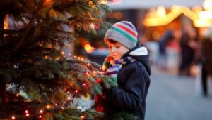 Image of young boy at Christmas market.